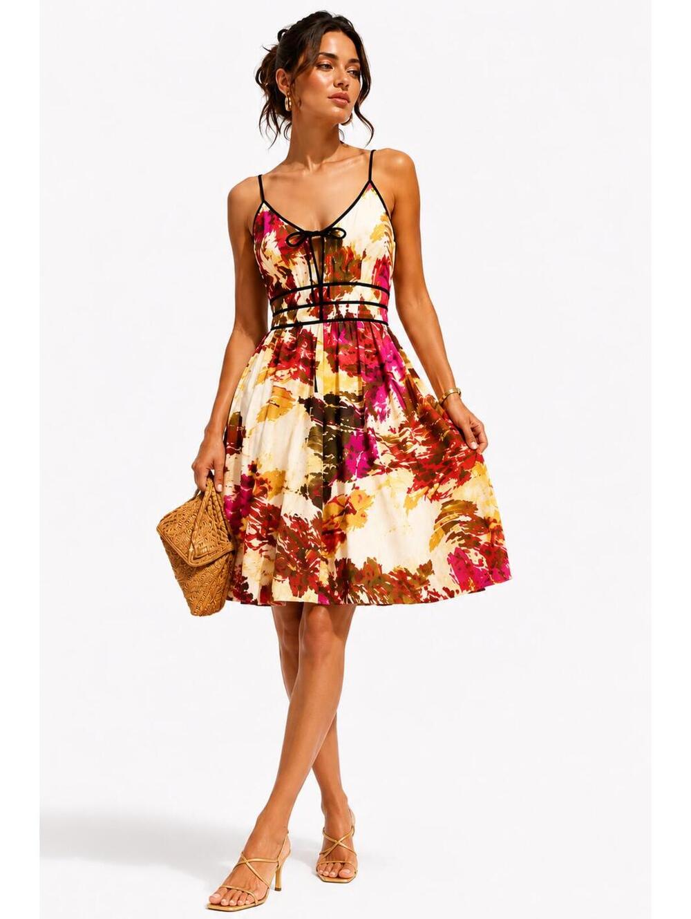 Naeem Khan Timeless Abstract Watercolor Fit & Flare Midi Dress Size 10